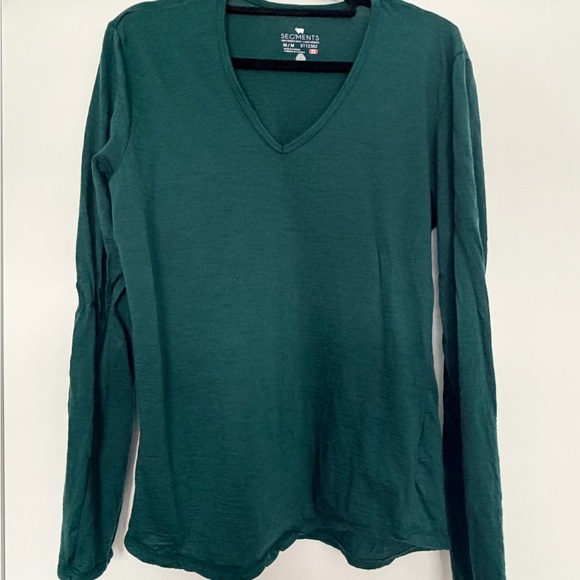 Seg'Ments Tops - Deep Green V-Neck 100% Merino Wool Long Sleeve Base Layer